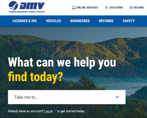 DMV website homepage panel image