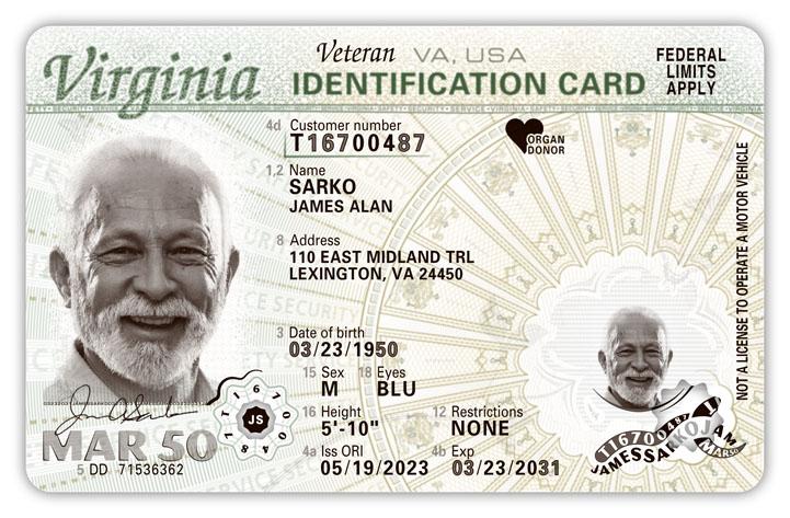 Virginia Over 21 Identification Card, Non-REAL ID Compliant, Veteran Indicator