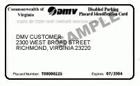 Sample Virginia placard ID card