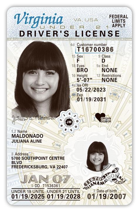 Virginia Under 21 Driver's License, Non-REAL ID Compliant
