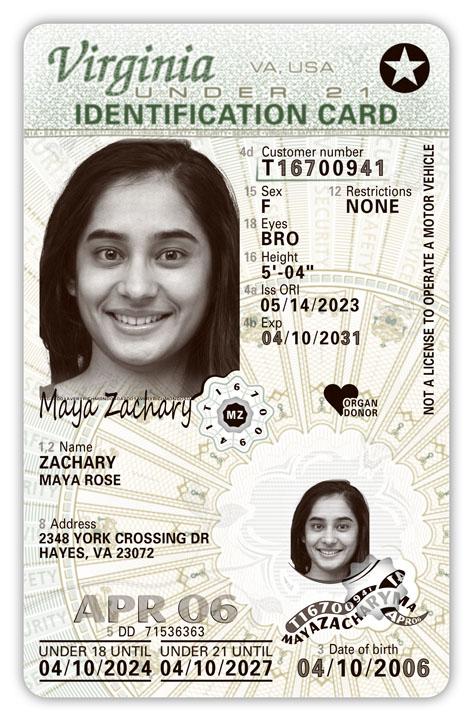 Virginia Under 21 Identification Card, REAL ID Compliant