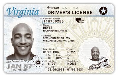 Over 21 Virginia Driver's License, REAL ID Compliant, Veteran Indicator